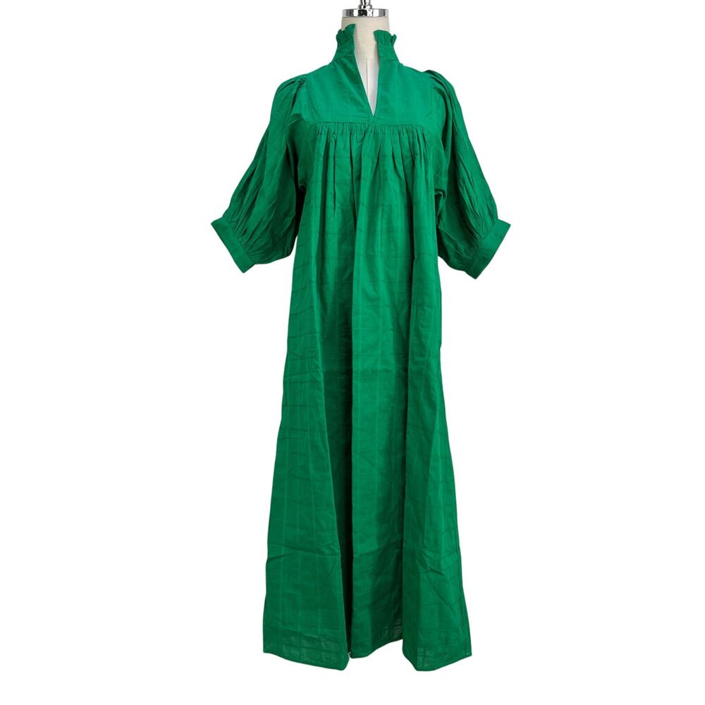 Never A Wallflower High Neck Dress Kelly Green Cotton Windowpane
